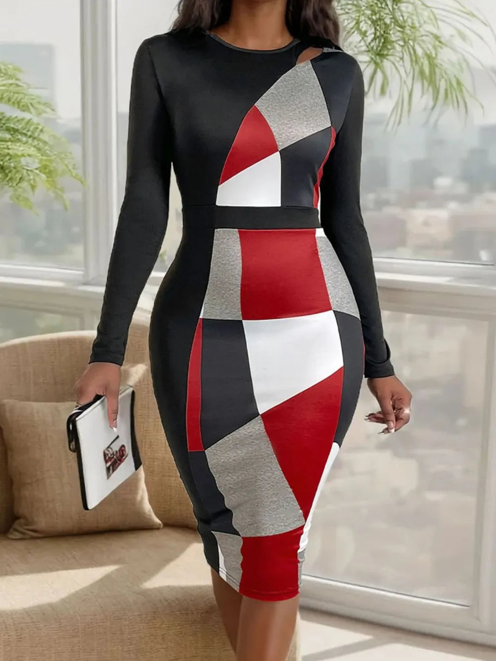 Autumn slimming temperament commuting geometric figure high waisted long skirt - E-Esther Clothing Store
