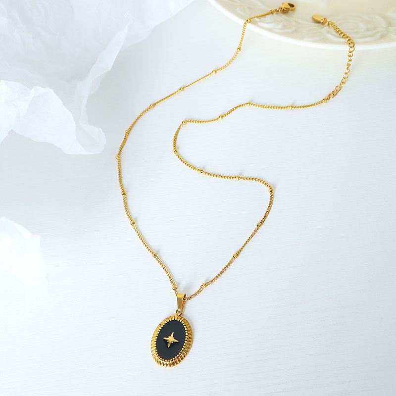 Geometric Jewelry Dripping Oil Star Elliptical Titanium Steel Pendant Necklace - E-Esther Clothing Store