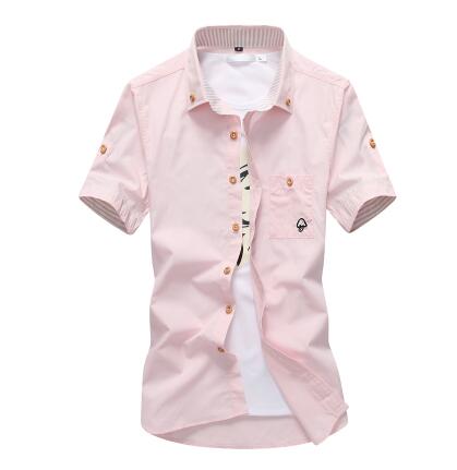 Mushroom Embroidery Mens Short Sleeve Casual Shirts Summer Cotton Shirts - E-Esther Clothing Store