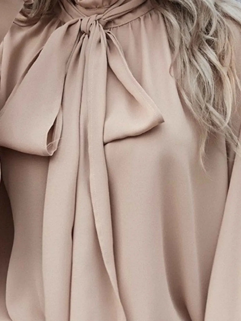 Tie Neck Lantern Sleeve Blouse - E-Esther Clothing Store