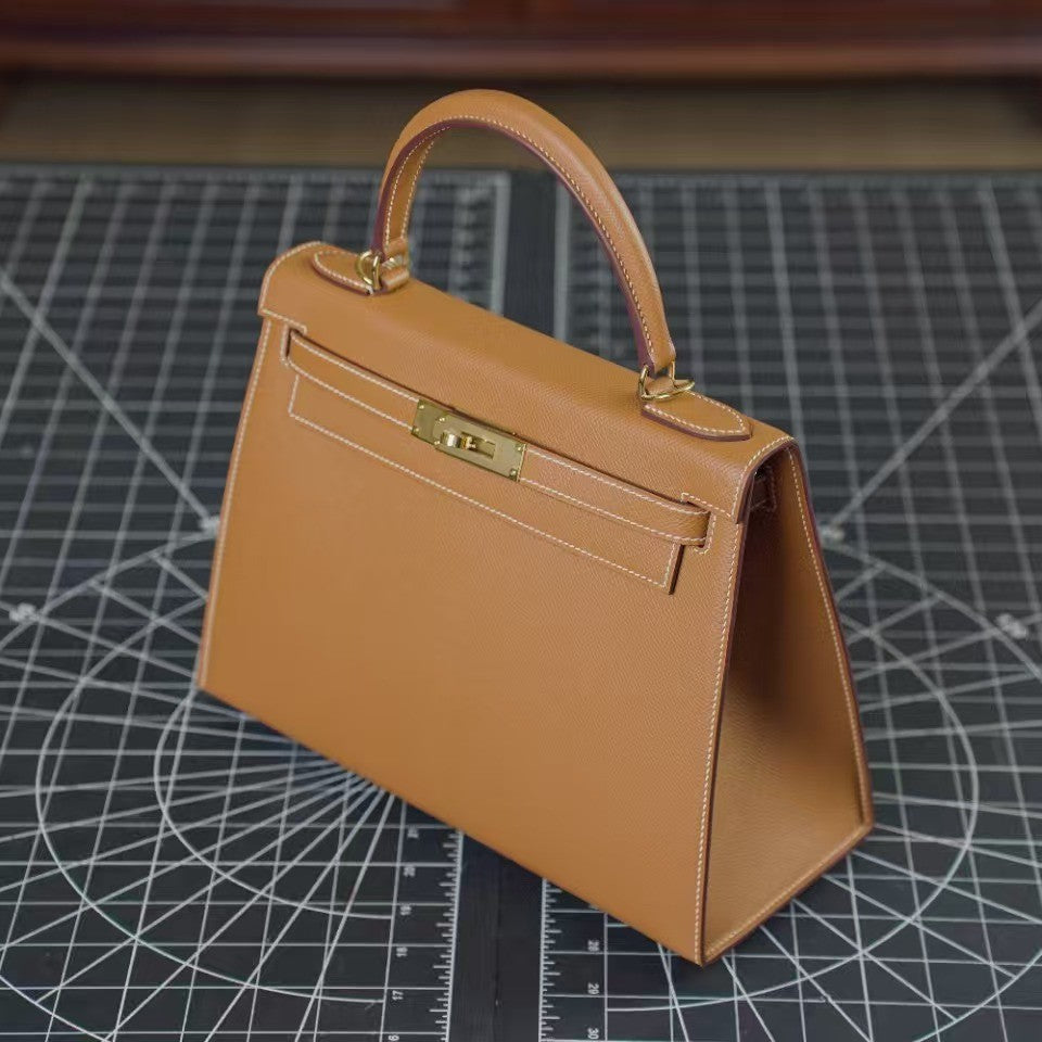 Fashionable cowhide high-end leather Kelly bag palm pattern crossbody handbag small handbag for women - E-Esther Clothing Store