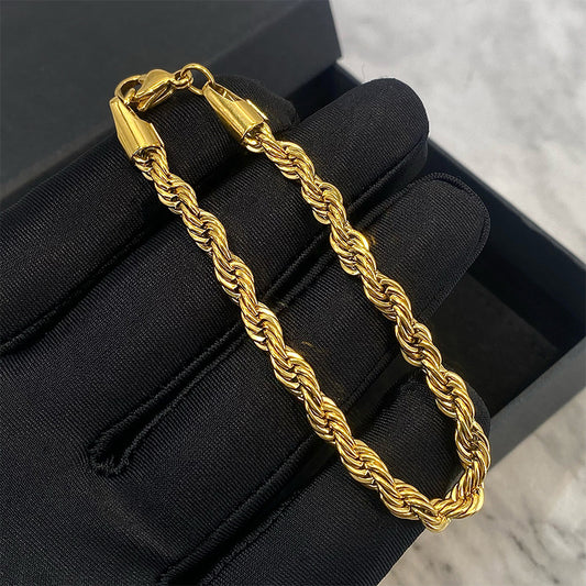 Hip hop gold Fried Dough Twists chain thick bracelet small jewelry chain - E-Esther Clothing Store