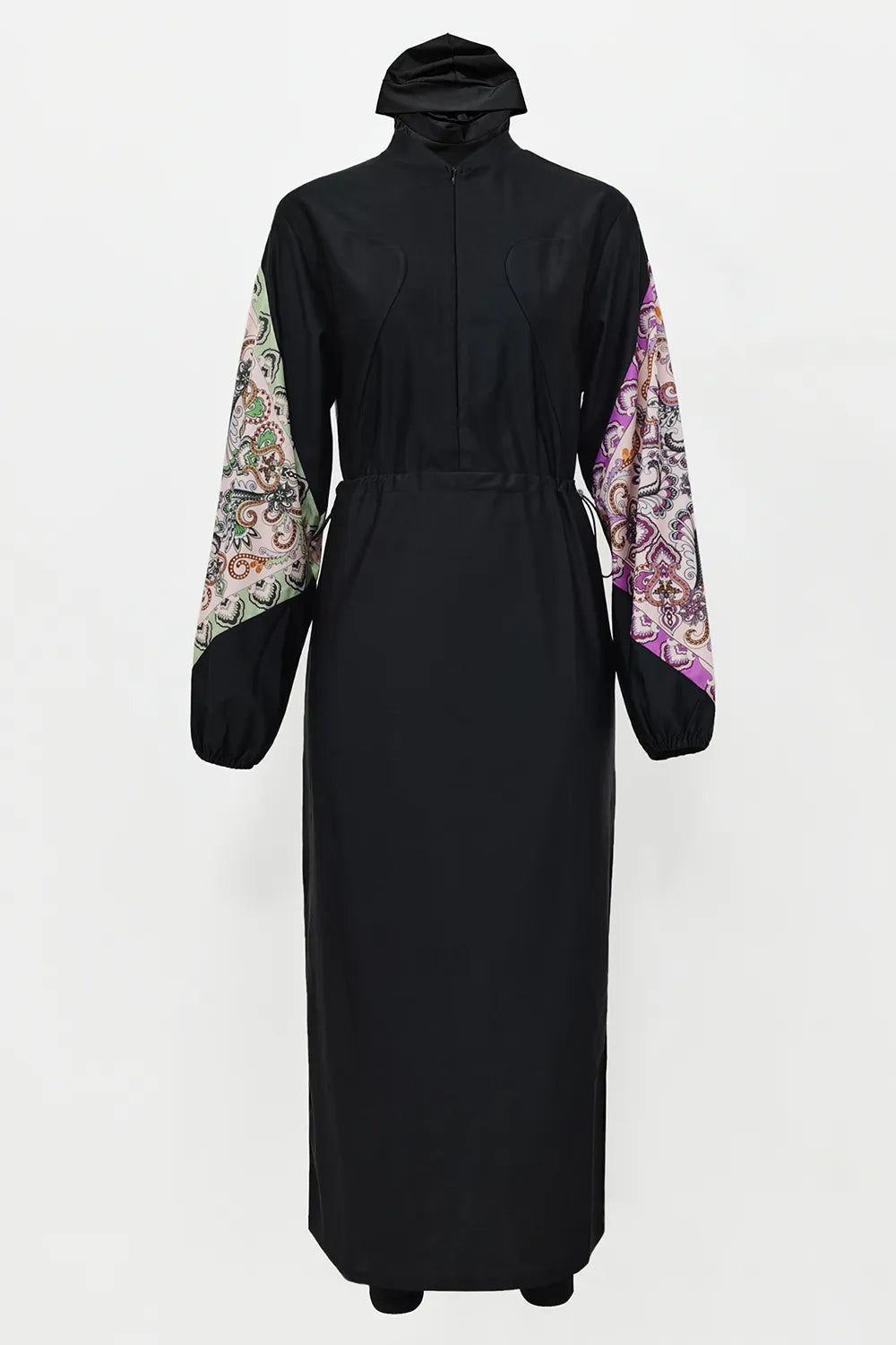 Cap, Drawstring Printed Long Sleeve Dress and Pants Swim Set - E-Esther Clothing Store