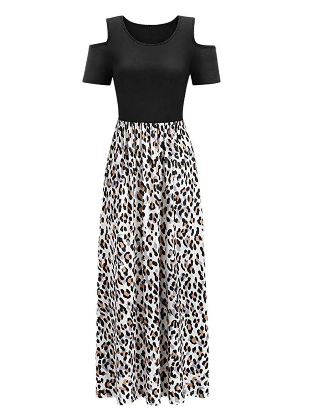 Leopard Round Neck Cold Shoulder Dress - E-Esther Clothing Store