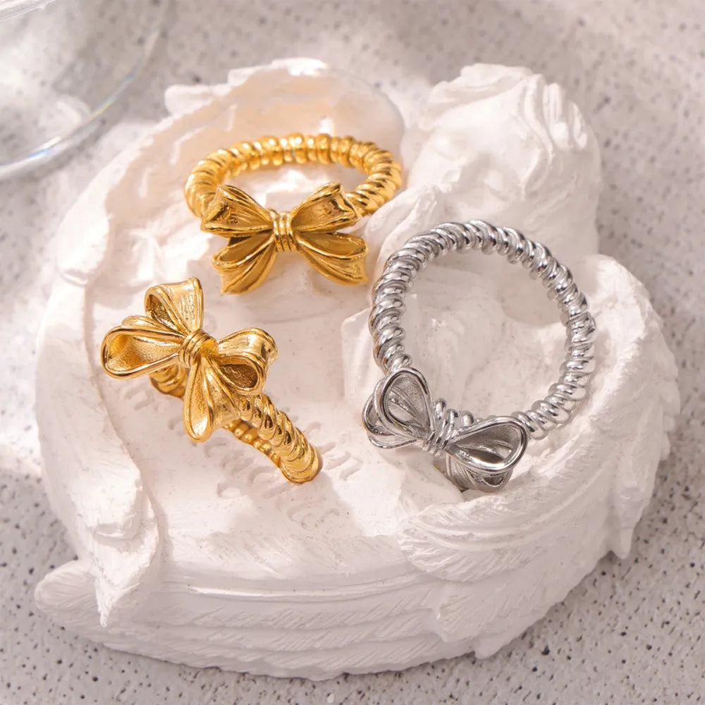 Twisted Titanium Steel Bow Ring - E-Esther Clothing Store
