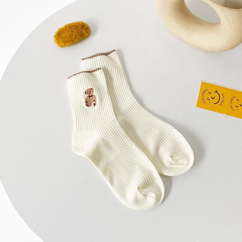 Women's Cute Bear Cotton Socks Comfortable Soft Crew Breathable Sports Sock Cartoon Short Sock Middle Tube Socks 6 pairs - E-Esther Clothing Store