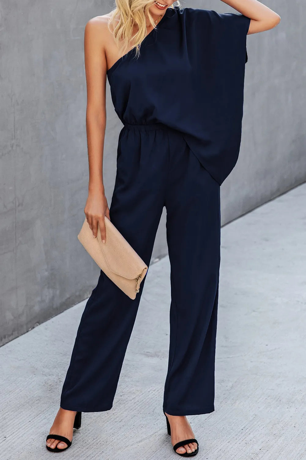 Single Shoulder Short Sleeve Jumpsuit - E-Esther Clothing Store