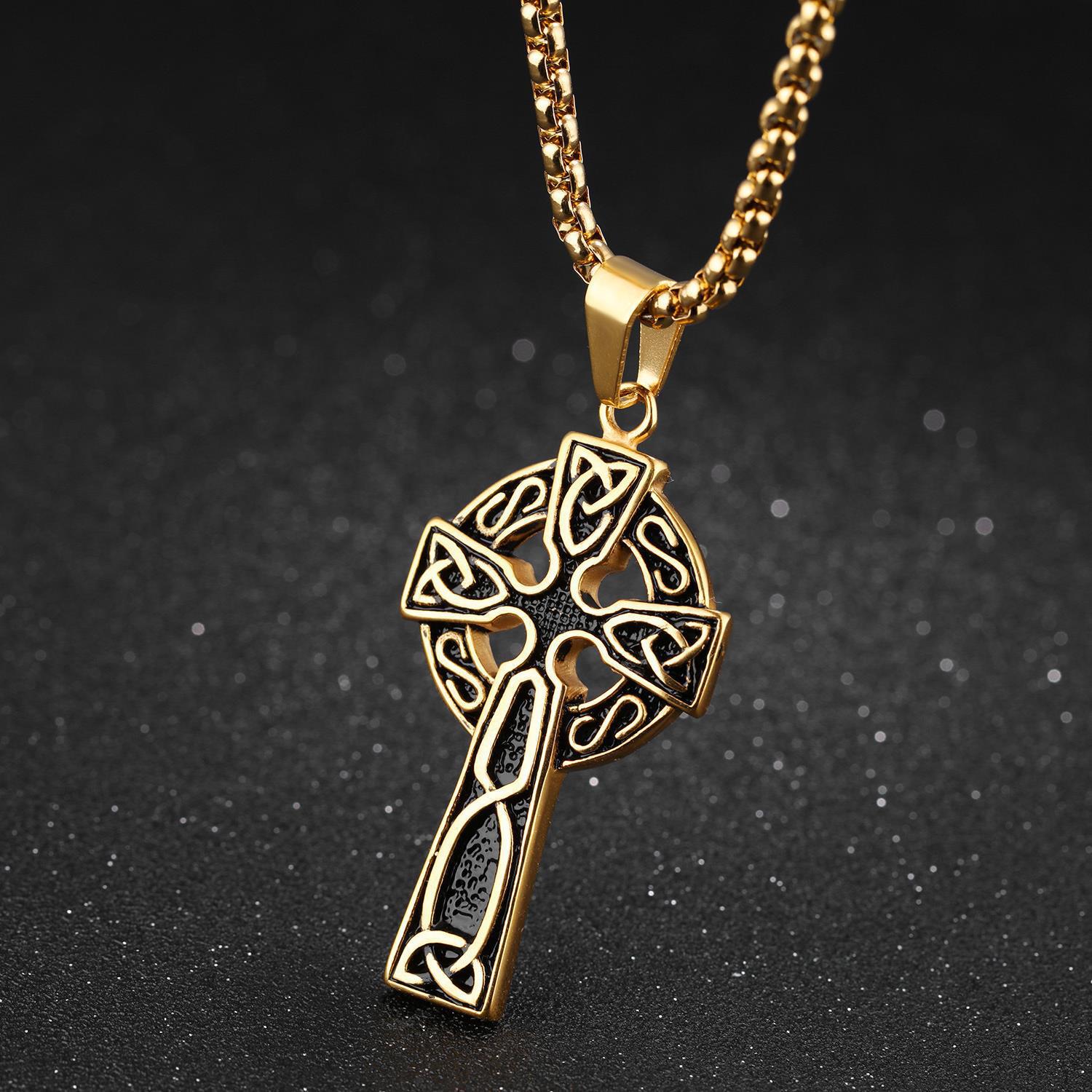 Spiral Cross Pearl Chain Necklace Titanium Steel Retro Pendant - E-Esther Clothing Store