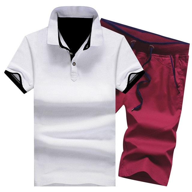 Cotton Mens Sets Summer Button Polo Shirts Sets Turn Down Mens Shorts 4XL Men Clothes 2 Piece Set Elastic Waist Shorts - E-Esther Clothing Store