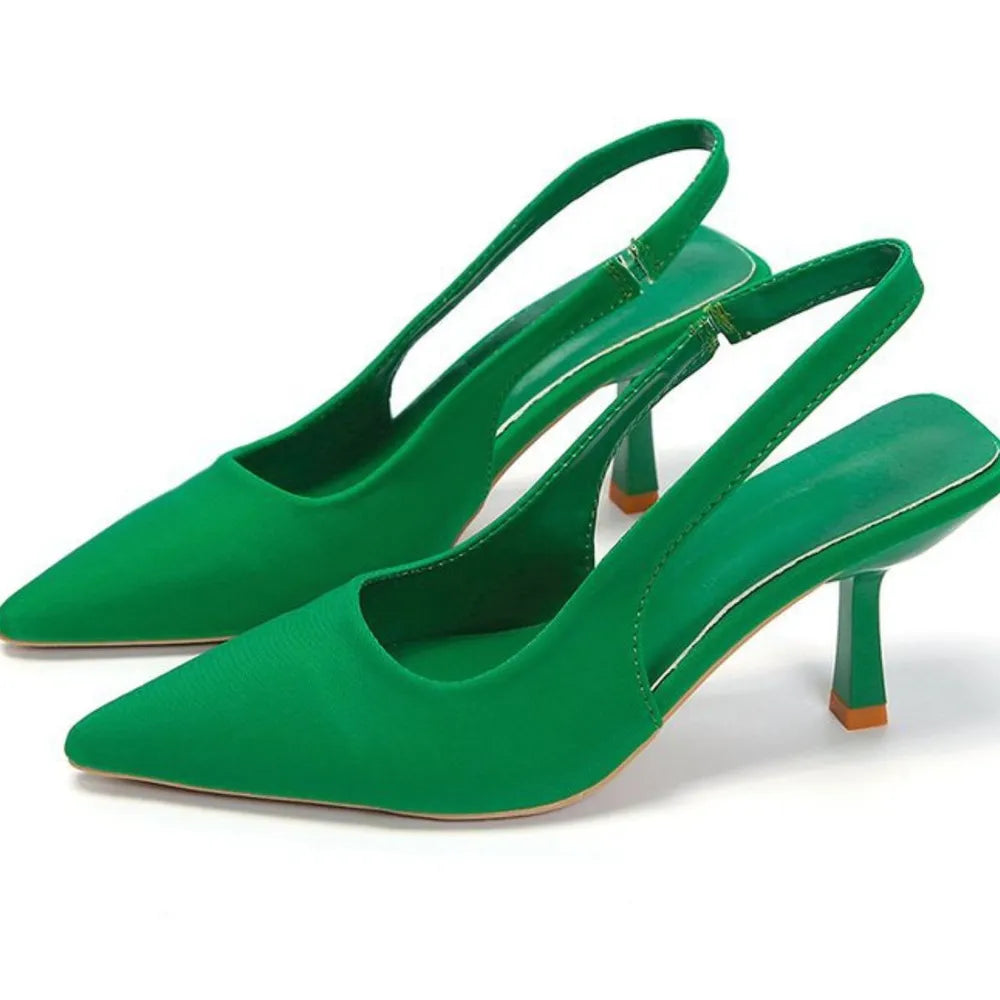 Point Toe Kitten Heel Slingback Pumps - E-Esther Clothing Store