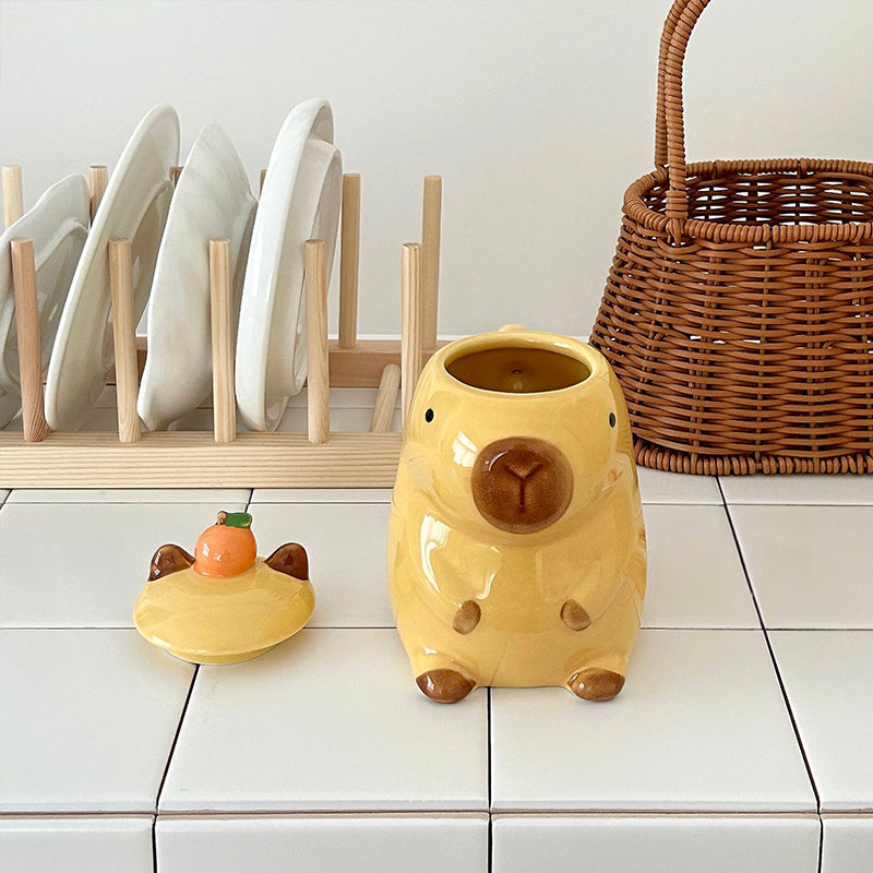 Fun 3D Capybara Mug Pair：3D capybara - designed mugs with handles & lids. A wonderful gift choice for girls. - E-Esther Clothing Store