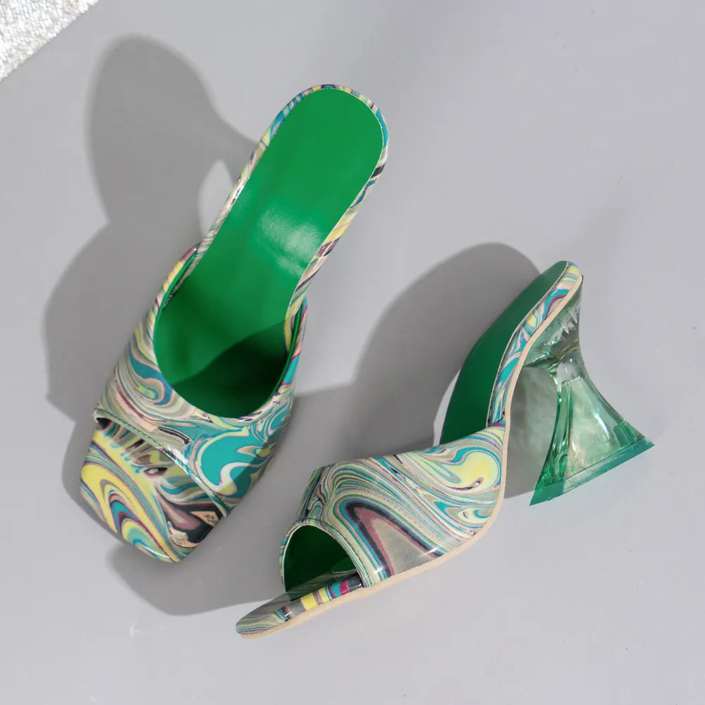 Contrast Peep Toe Mid Heels Sandals - E-Esther Clothing Store