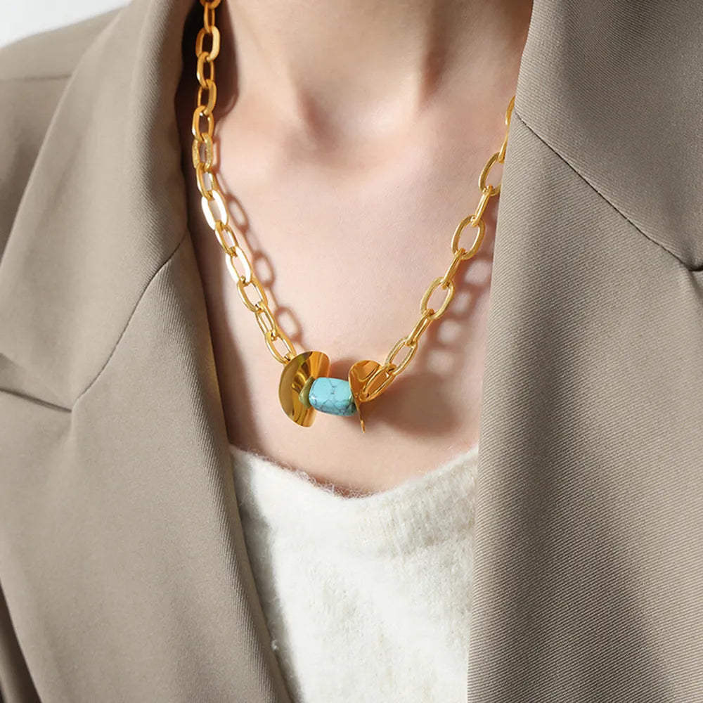 Natural Stone Pendant Titanium Steel Necklace - E-Esther Clothing Store