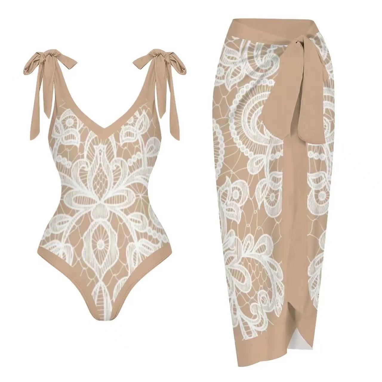 European and American one-piece gauze skirt swimsuit sunscreen swimsuit set - E-Esther Clothing Store