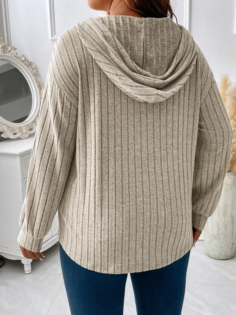 Plus Size Drawstring Dropped Shoulder Hooded T-Shirt - E-Esther Clothing Store