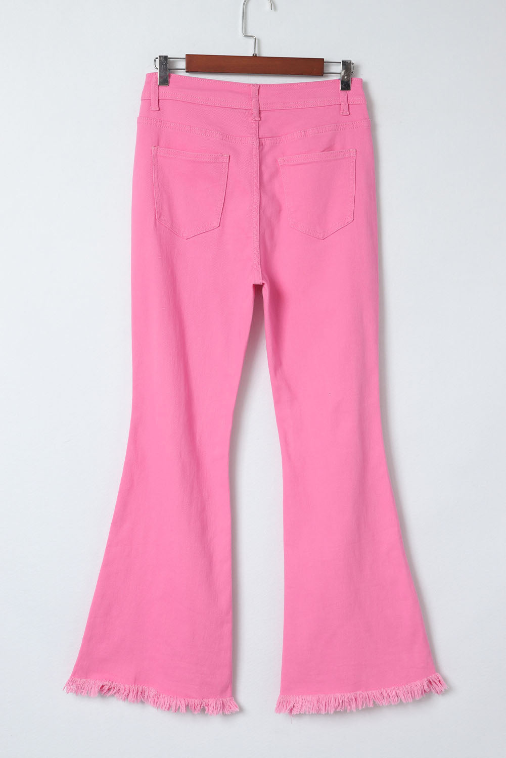 Pink Vintage High Waist Flare Leg Ripped Raw Hem Jeans - E-Esther Clothing Store