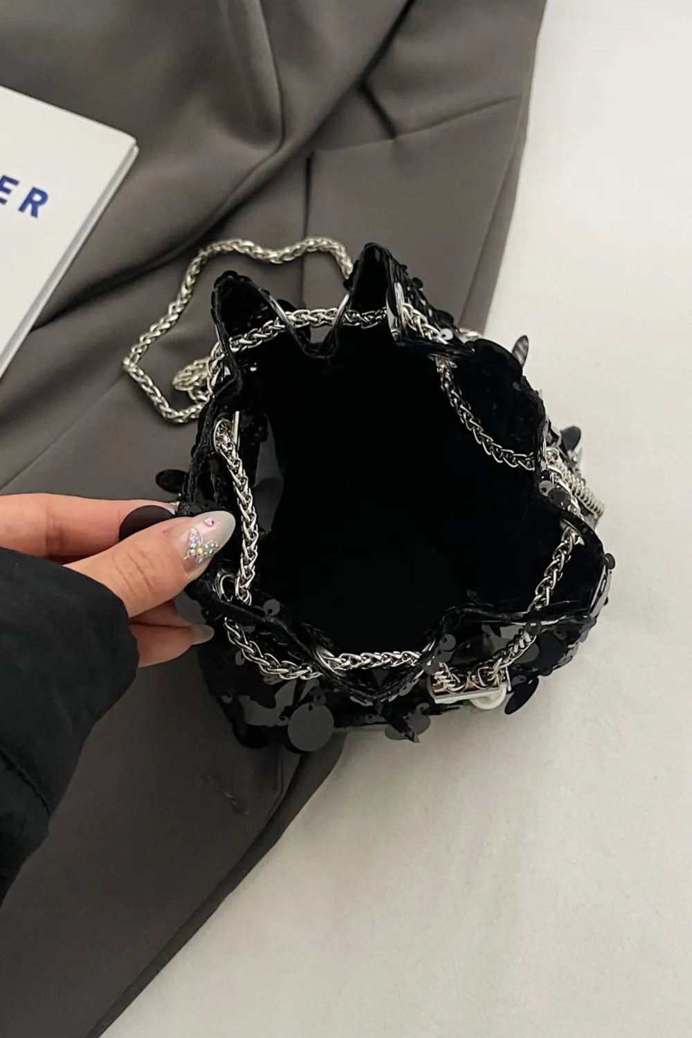 Drawstring Sequin Crossbody Bag - E-Esther Clothing Store