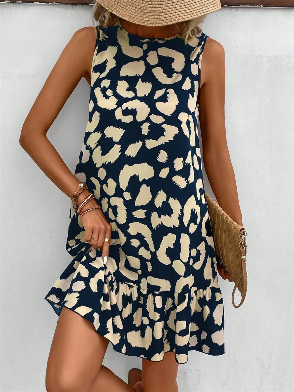 Lotus leaf edge sleeveless fashion strap short skirt high waisted pullover skirt - E-Esther Clothing Store