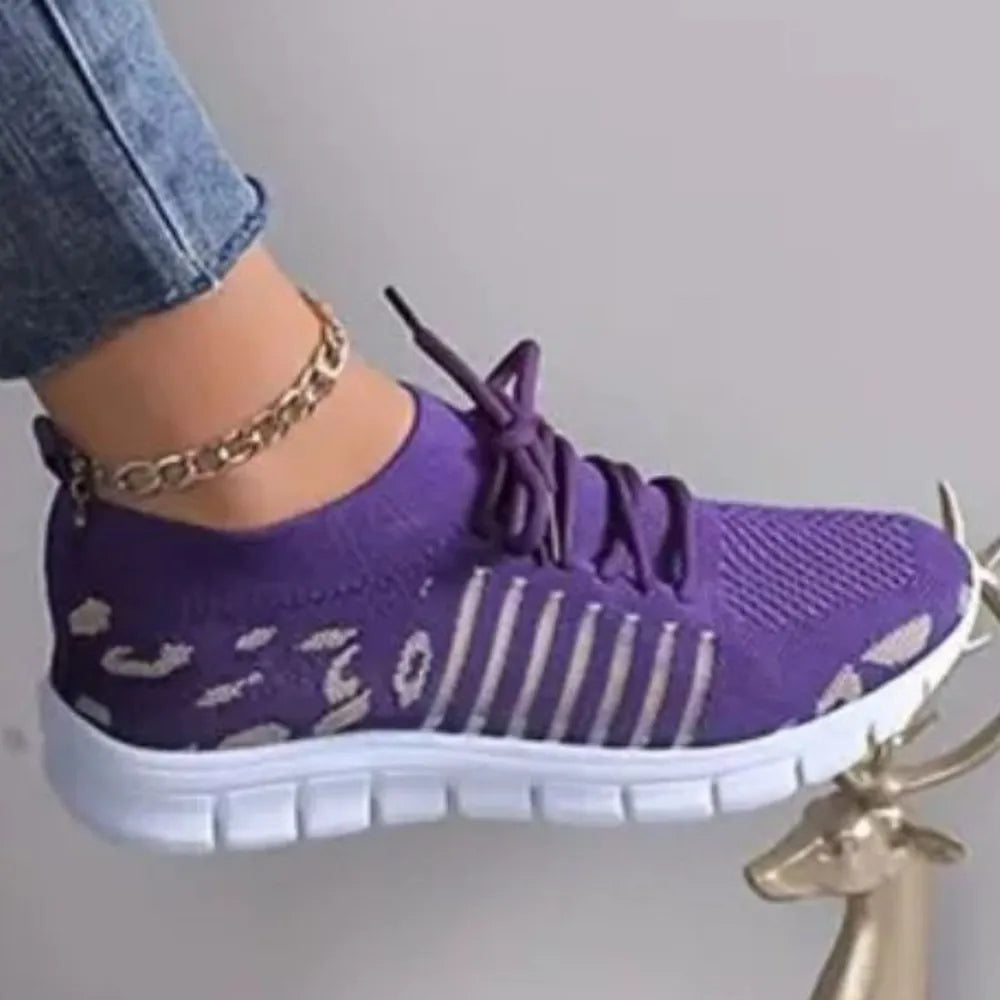 Leopard Round Toe Lace Up Athletic - E-Esther Clothing Store