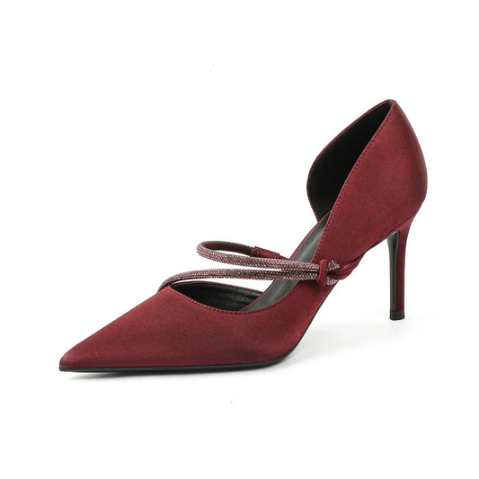 Point Toe Rhinestone High Heel Pumps - E-Esther Clothing Store