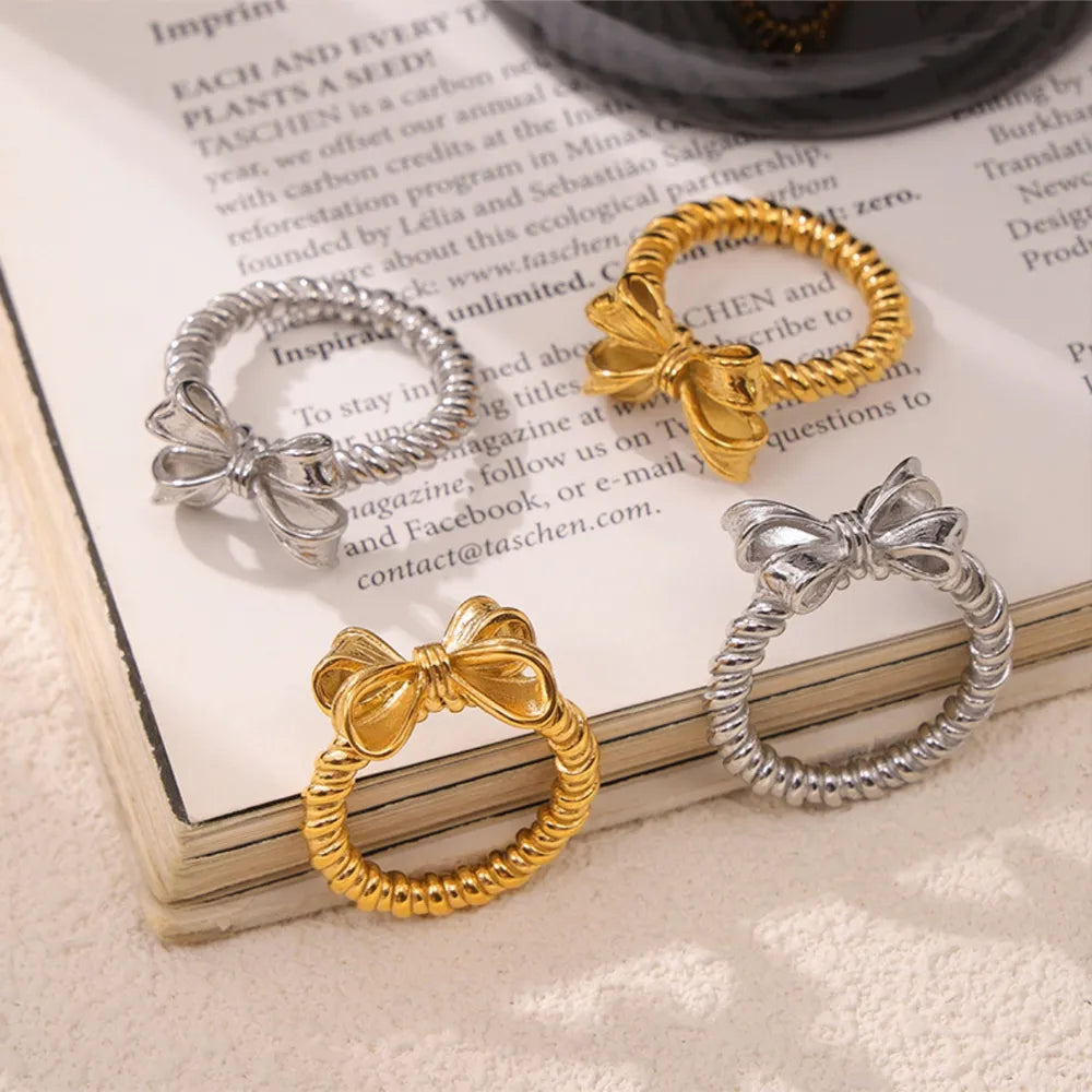 Twisted Titanium Steel Bow Ring - E-Esther Clothing Store