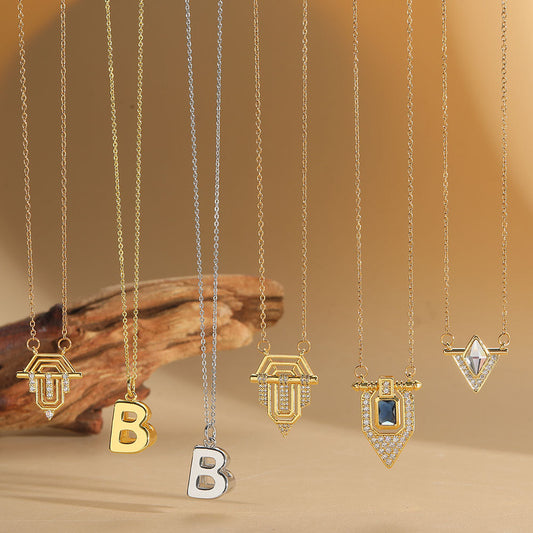 Roman retro flag design pendant necklace for women's collarbone chain - E-Esther Clothing Store