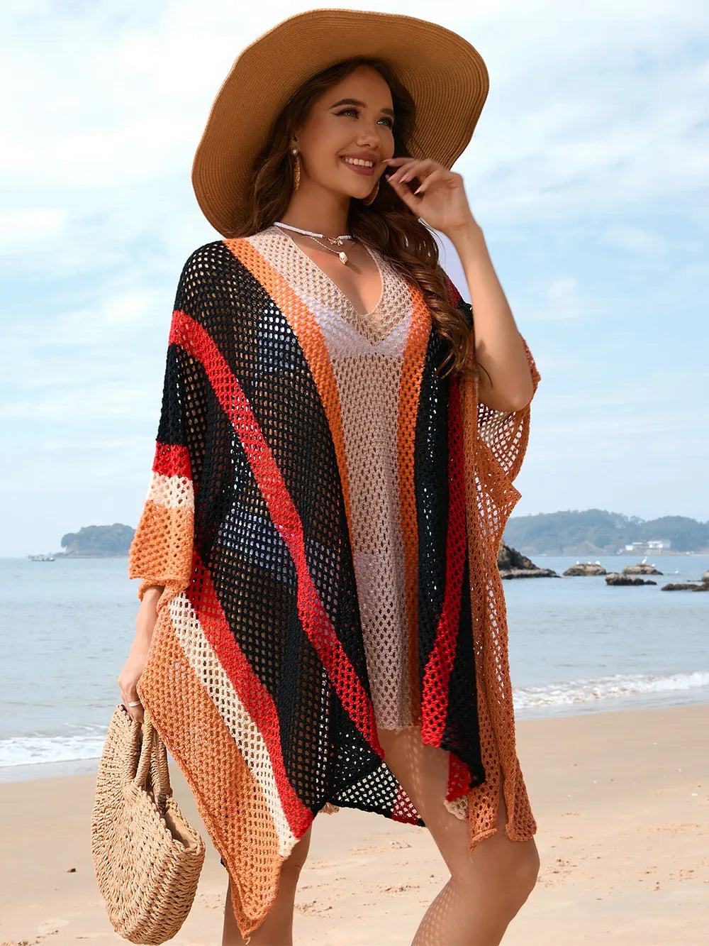 Women's Splicing Hollow Beach Skirt Loose Bikini Hoodie for Women - E-Esther Clothing Store