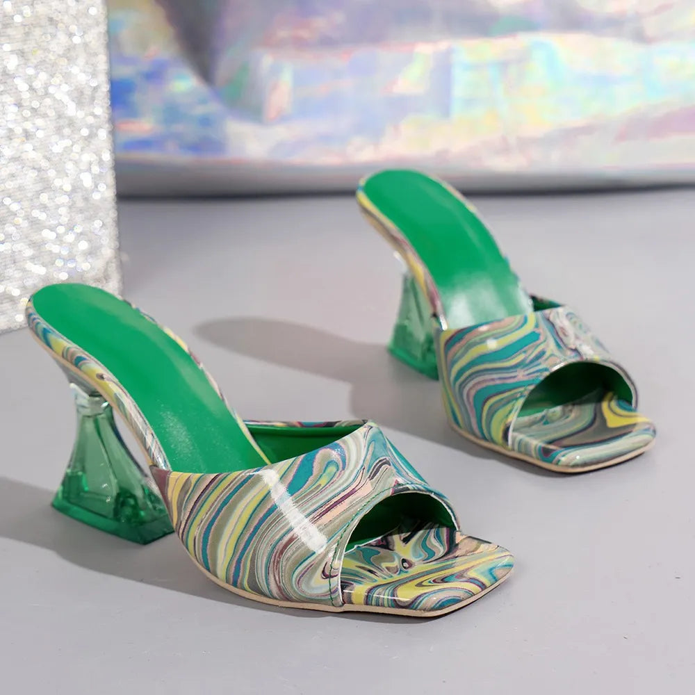 Contrast Peep Toe Mid Heels Sandals - E-Esther Clothing Store
