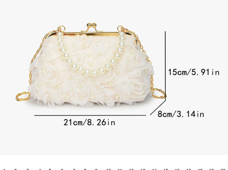 Net Lace Pleated Clutch Evening Handbag Korean Sweet Style Pearl Chain Crossbody Bag - E-Esther Clothing Store