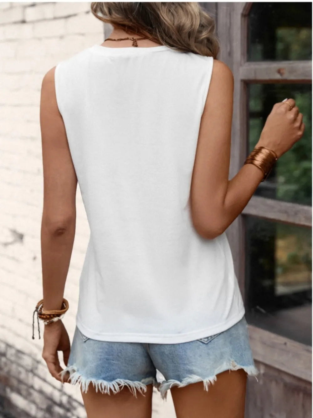 Sleeveless round neck lace patchwork simple summer sleeveless vest - E-Esther Clothing Store