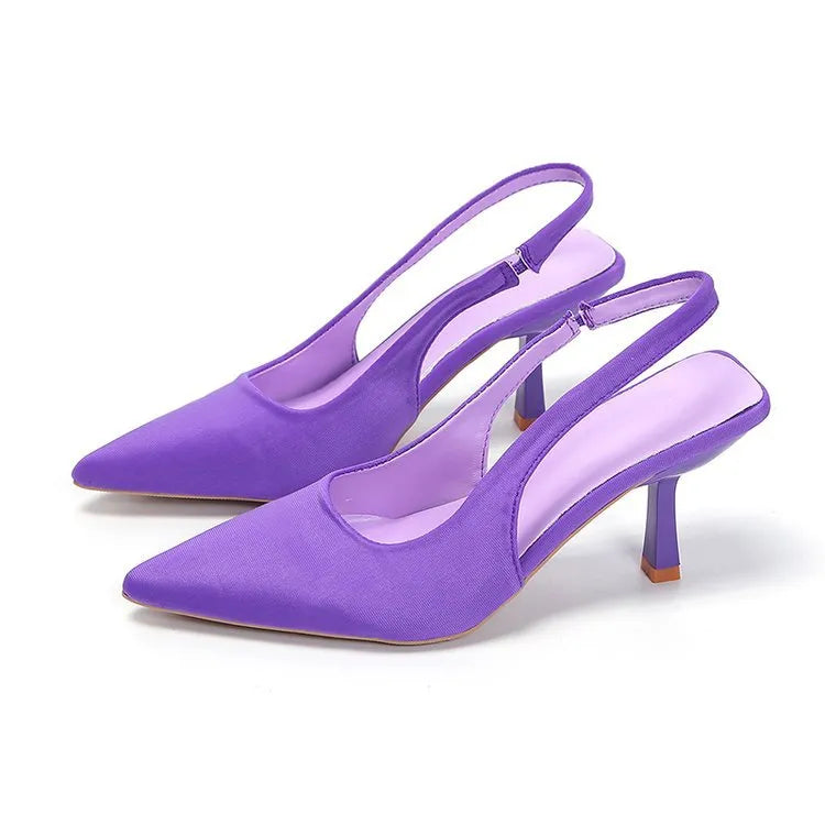 Point Toe Kitten Heel Slingback Pumps - E-Esther Clothing Store