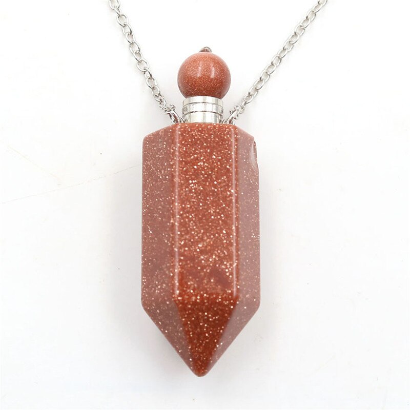 Natural Crystal Hexagonal Perfume Bottle Pendant Necklace Fluorite Pendant Essential Oil Jar Chain Necklace - E-Esther Clothing Store