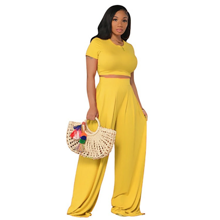 European and American Large Sized Womens Fashion Casual Wide Leg Two Piece Set for Women - E-Esther Clothing Store