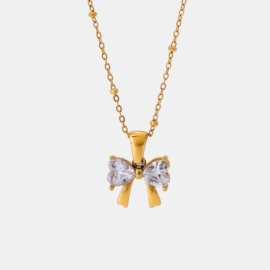 Stainless Steel Inlaid Zircon Bow Necklace - E-Esther Clothing Store