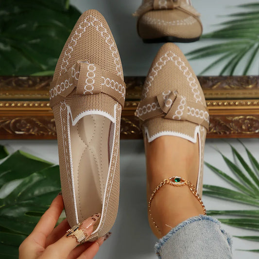 Flat sole single shoe women's set feet bow shallow mouth lazy work shoes - E-Esther Clothing Store