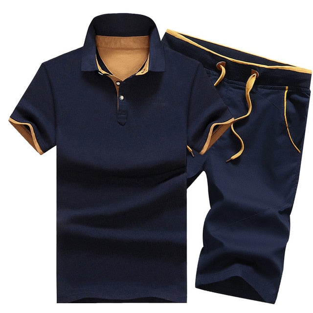 Cotton Mens Sets Summer Button Polo Shirts Sets Turn Down Mens Shorts 4XL Men Clothes 2 Piece Set Elastic Waist Shorts - E-Esther Clothing Store