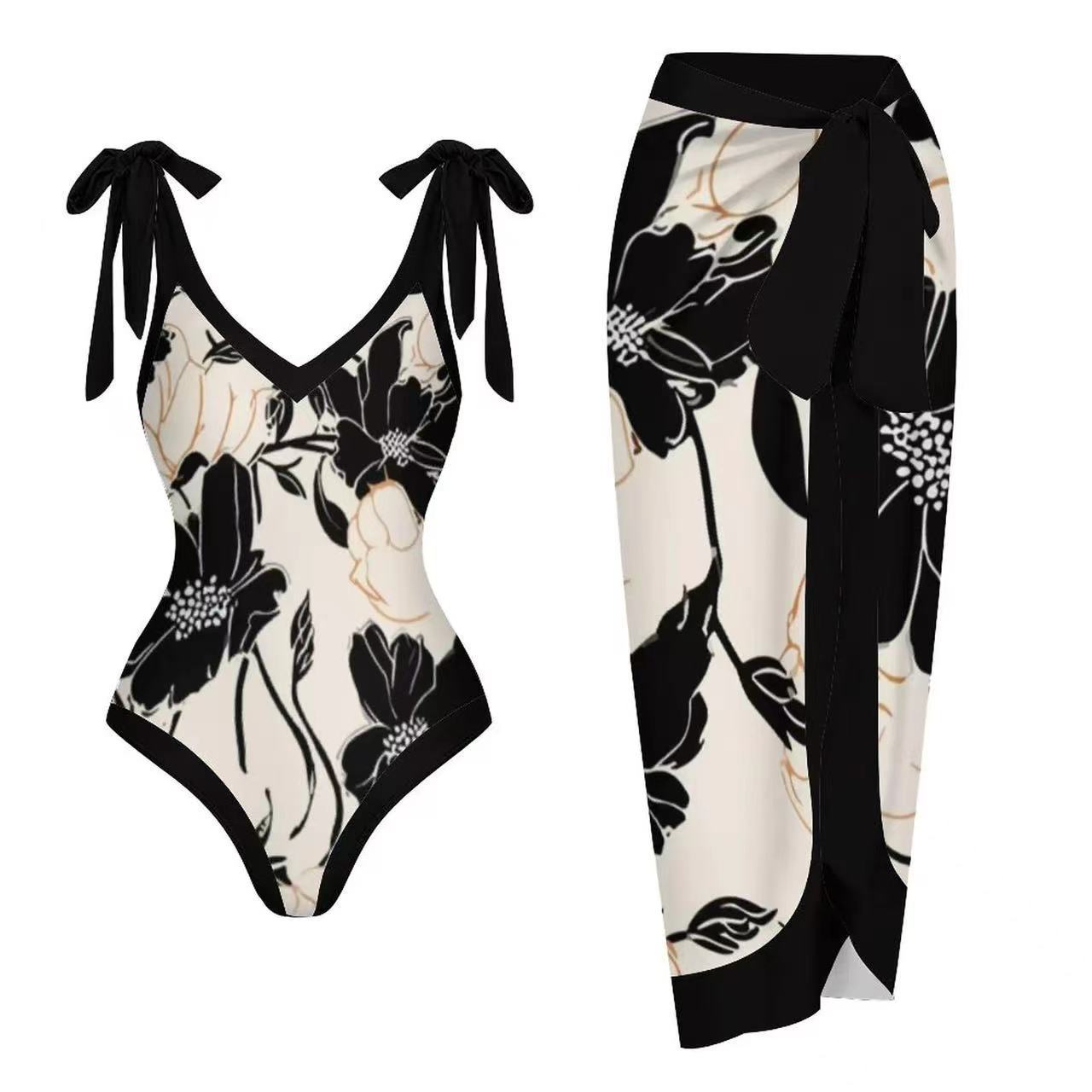 European and American one-piece gauze skirt swimsuit sunscreen swimsuit set - E-Esther Clothing Store
