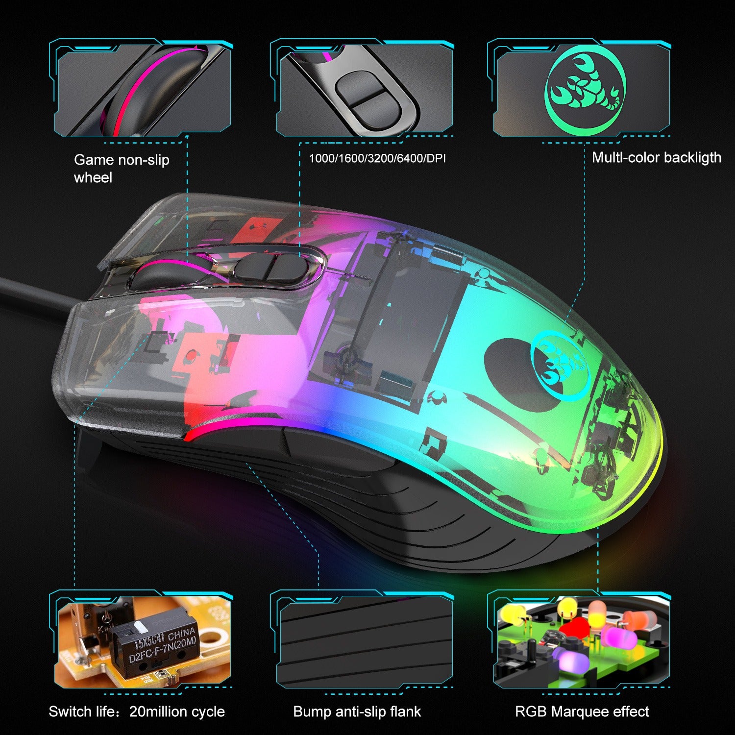 Wired gaming mechanical mouse glowing RGB PUBG e-sports computer laptop USB mouse - E-Esther Clothing Store