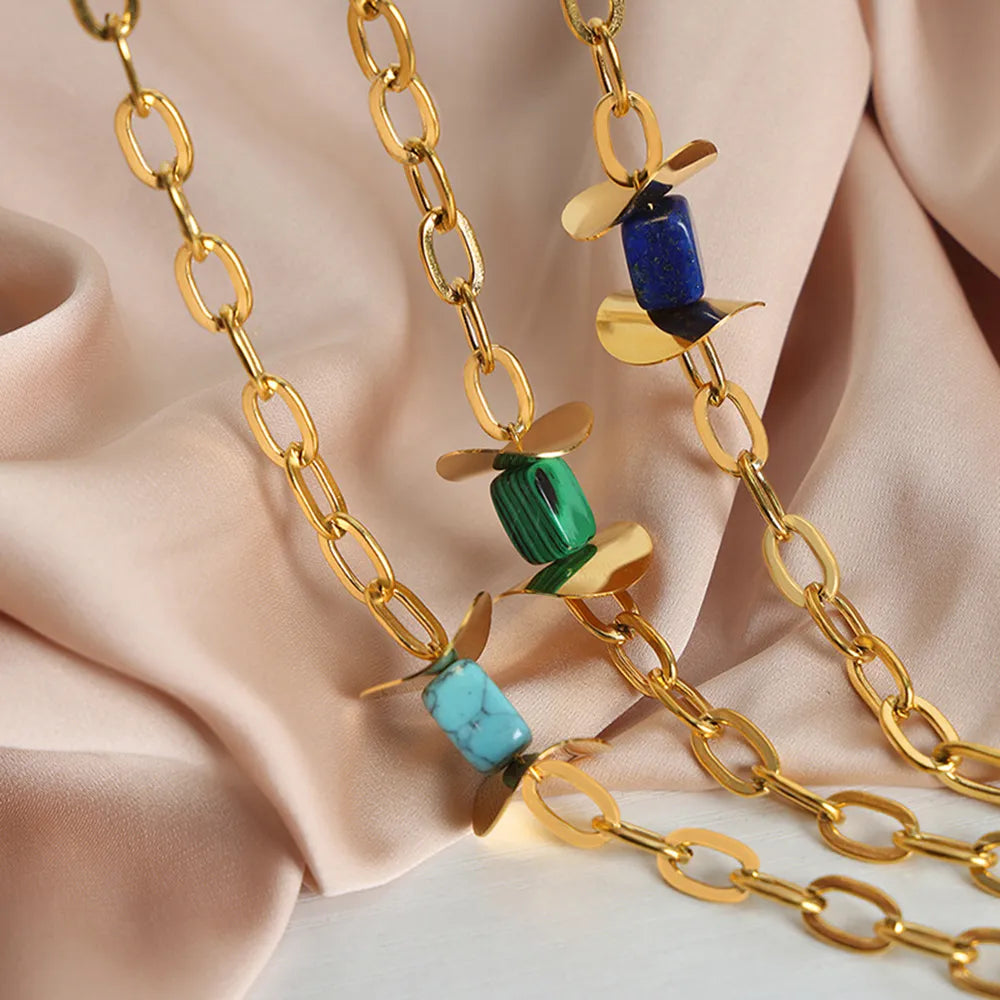 Natural Stone Pendant Titanium Steel Necklace - E-Esther Clothing Store