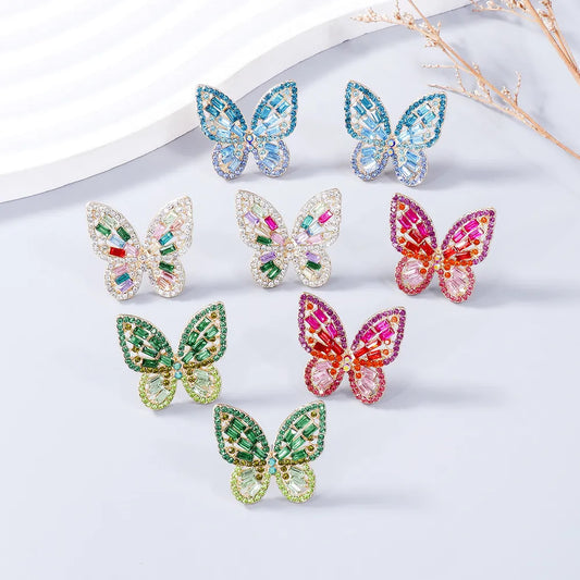 Alloy Inlaid Rhinestone Butterfly Earrings - E-Esther Clothing Store