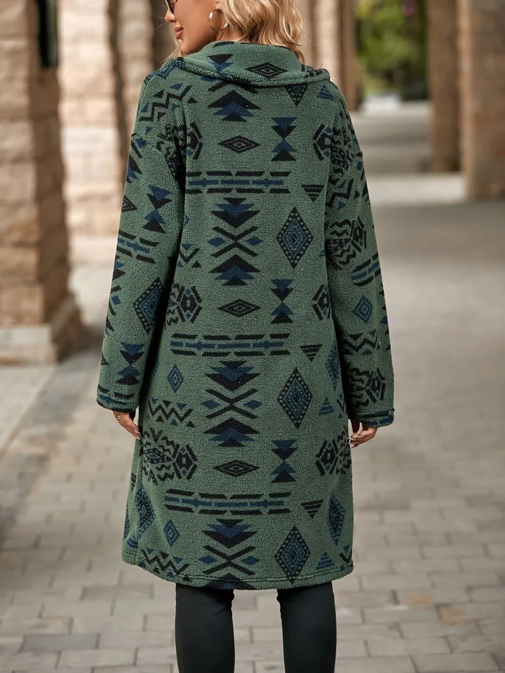 Geometric Pocketed Dropped Shoulder Coat - E-Esther Clothing Store