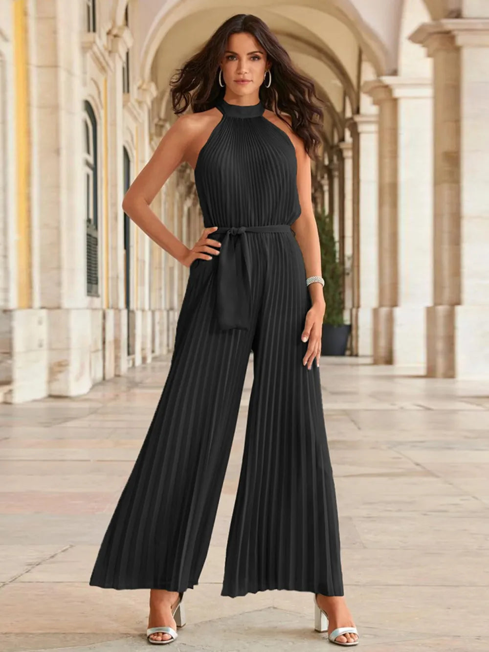 Cutout Tied Pleated Sleeveless Jumpsuit - E-Esther Clothing Store