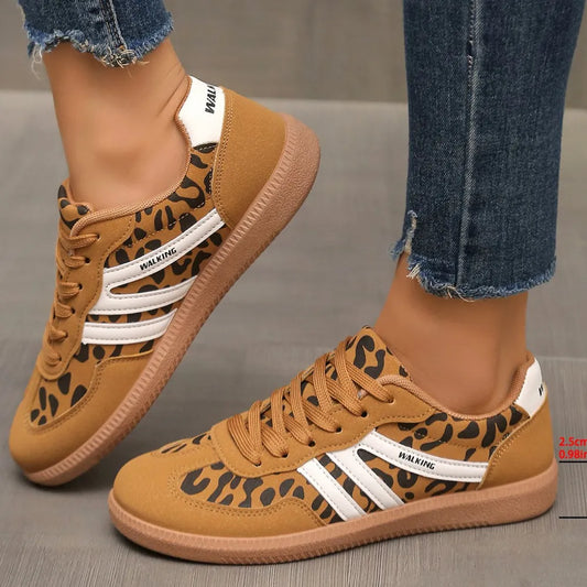 Leopard Round Toe Lace Up Sneakers - E-Esther Clothing Store