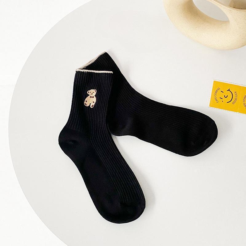 Women's Cute Bear Cotton Socks Comfortable Soft Crew Breathable Sports Sock Cartoon Short Sock Middle Tube Socks 6 pairs - E-Esther Clothing Store