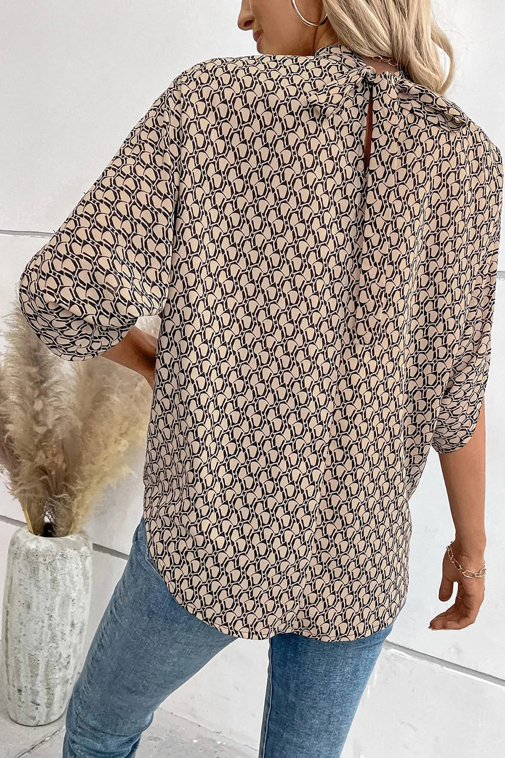 Tie Back Slit Half Sleeve Blouse - E-Esther Clothing Store