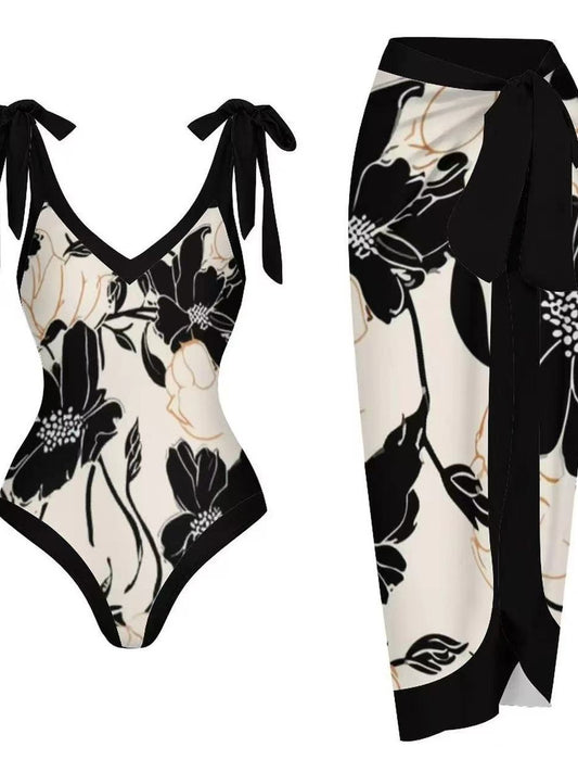 European and American one-piece gauze skirt swimsuit sunscreen swimsuit set - E-Esther Clothing Store