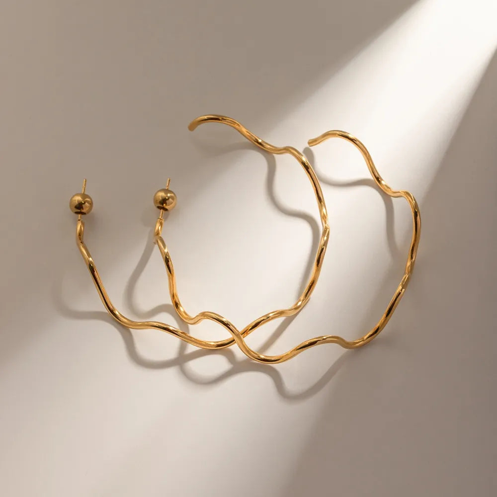 Stainless Steel Wave Shape C-Hoop Earrings - E-Esther Clothing Store