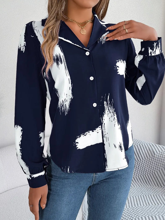 Printed Collared Neck Button Up Shirt - E-Esther Clothing Store