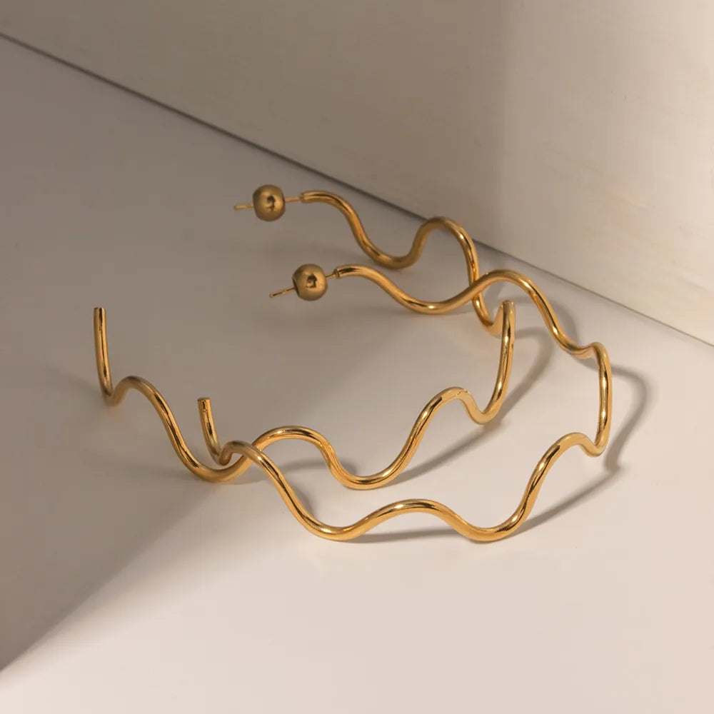 Stainless Steel Wave Shape C-Hoop Earrings - E-Esther Clothing Store