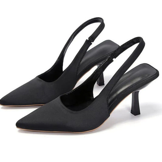 Point Toe Kitten Heel Slingback Pumps - E-Esther Clothing Store